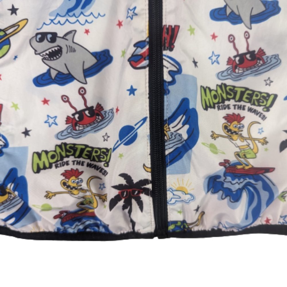 365 Kids Monster Shark Surfing Reversible Hooded Red Light Rain/Wind Jacket - Picture 4 of 12